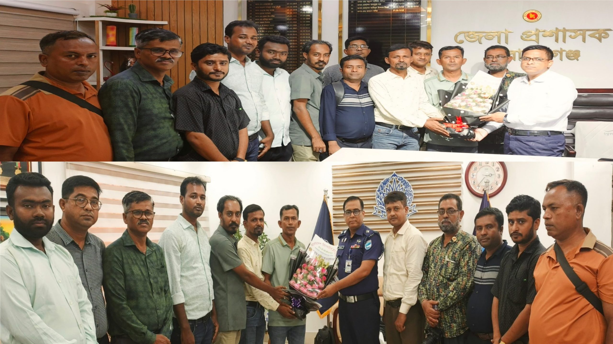 ডিসি ও এসপির সঙ্গে বাংলাদেশ রিপোর্টার্স ক্লাব নারায়ণগঞ্জ জেলা শাখার সৌজন্য সাক্ষাৎ