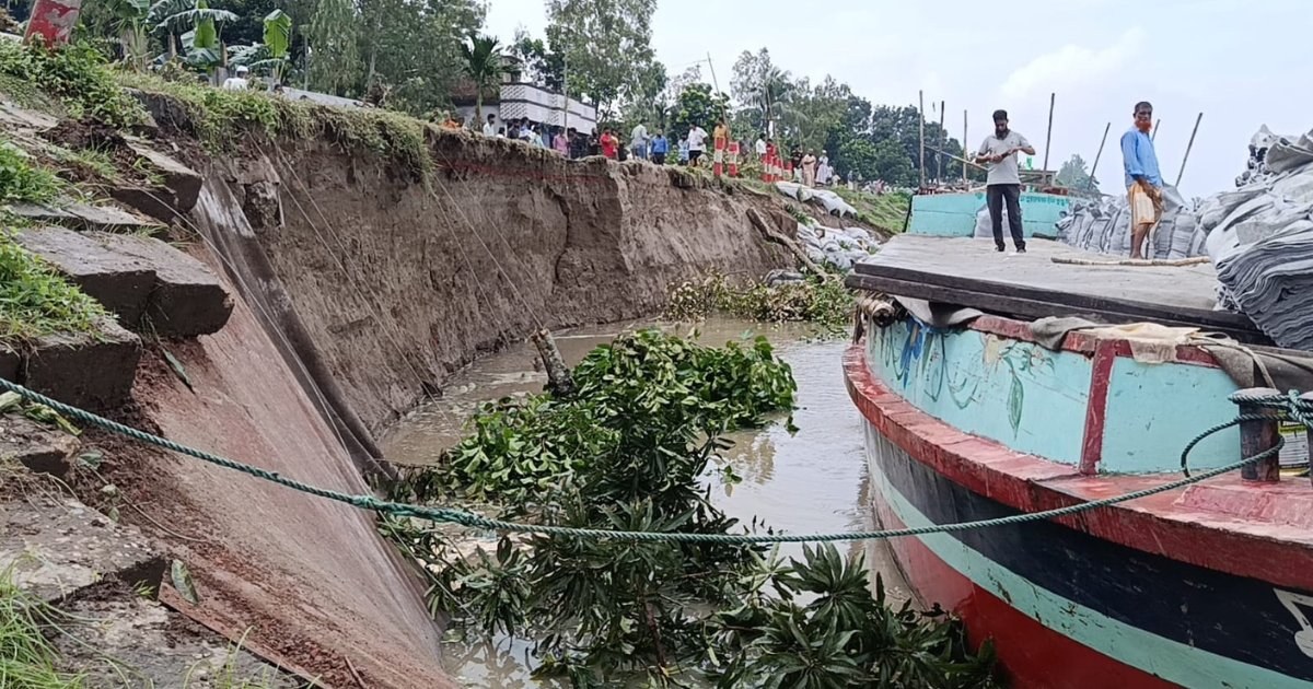 টাঙ্গাইলে যমুনার বন্যা নিয়ন্ত্রণ বাঁধে ভাঙন, বিপর্যয়ের আশঙ্কা